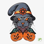 Pumpkin With Cat Vector Design