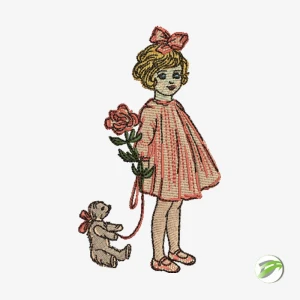 Girl With A Teddy Digital Embroidery Design