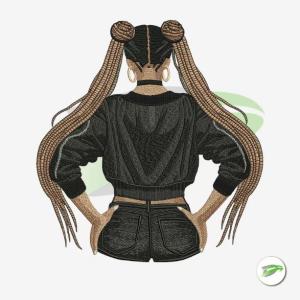Girl with braids (7 inches) Embroidery Design