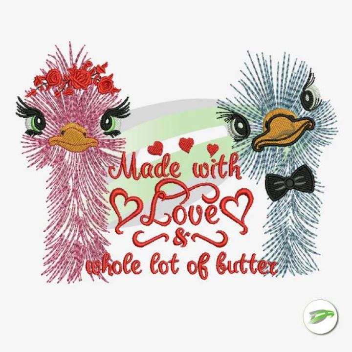 Mr. and Mrs. Ostrich Embroidery Design